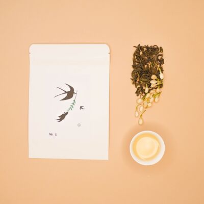 JASMIN GRÜNER TEE – Aromatisierter grüner Tee, Jasminblüten (raffiniertes, delikates Aroma) – 40 g Kraftbeutel