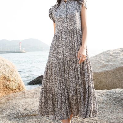 Loose Fit Ruched Printed Shirt-Style Maxi Dress