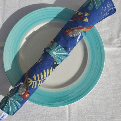 Serviette de table motif animaux de la jungle sur fond bleu