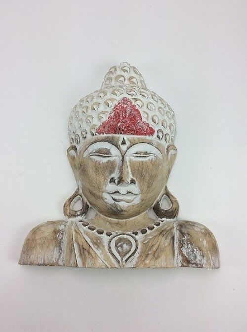 Prachtige houten boeddha whitewash en rood handgemaakt