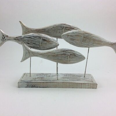 Wooden fish school in white wash Ibiza style approx. 30 x 55 cm