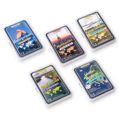 Set of 5: Mountains Rivers Cities and Countries Trump Quartet Games | Small gifts for children & family