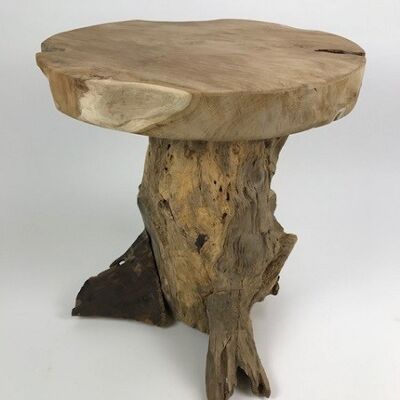 Table mushroom H 40 cm D 40 cm handmade from teak