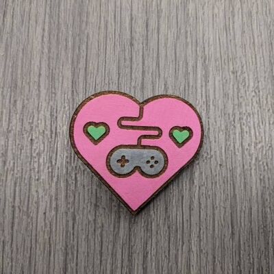 Charity Videogames wood pin badges brooch