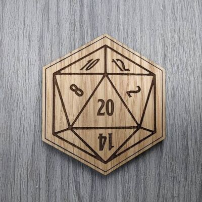 D20 role dice coaster, D&D wooden coaster, role play coaster