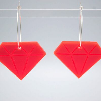Diamond neon acrylic hoop earrings / Sterling silver hoops Zinc 25mm Hoop