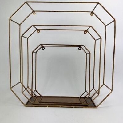 Set of three sturdy metal wall racks in gold