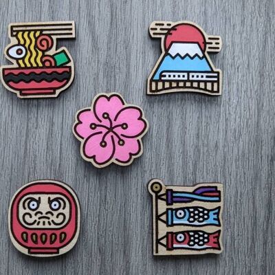 Japanese style wood pin badges brooch Fuji