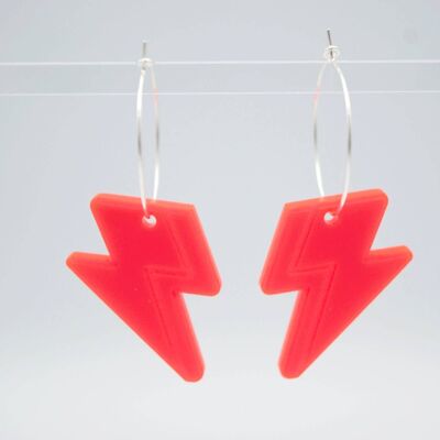 Lightning Bolts neon acrylic hoop earrings / Sterling silver Zinc 25mm Hoop