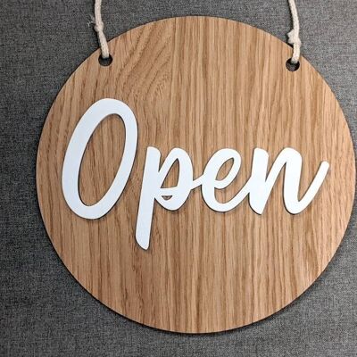 Open and Closed 2-side shop sign door oak wood and acrylic With 3D Acrylic letters