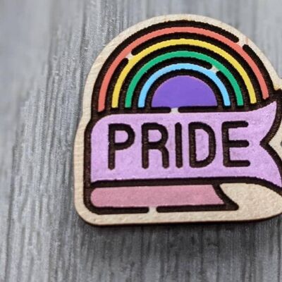 Rainbow Pride wood pin badges brooch