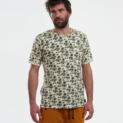 T-shirt Miami avorio con palme realizzata in cotone biologico