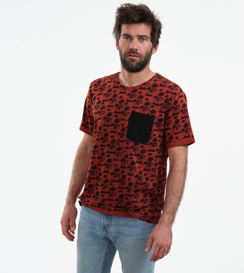 T-Shirt Miami rotbraun mit Palmen aus Bio-Baumwolle