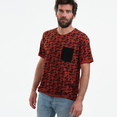 Camiseta Miami rojo-marrón con palmeras de algodón orgánico