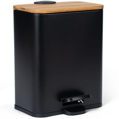 KAZAI. 5l design cosmetic bin | Landscape | Bamboo wooden lid | soft close | Non-slip | Anti-fingerprint coating | Black