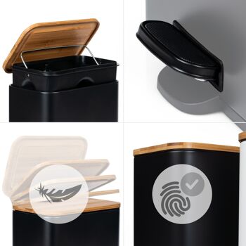 KAZAI. poubelle cosmétique design 5l | Paysage | Couvercle en bois de bambou | fermeture en douceur | Antidérapant | Revêtement anti-empreintes digitales | Le noir 2