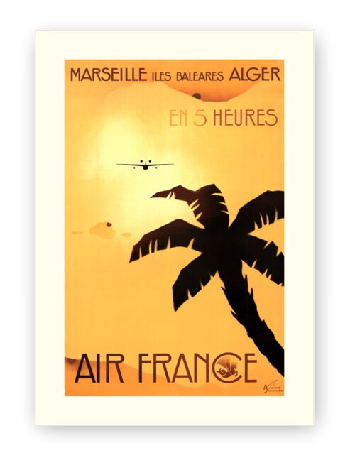 Affiche Air France - Marseille-Les Baléares-Alger en 5 h  - 30x40