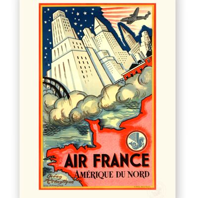 Affiche Air France - Amérique du Nord - 60x80 en tube