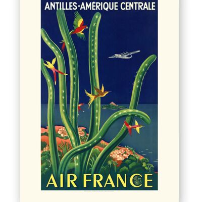 Affiche Air France - Antilles - Amérique Centrale - 50x70 en tube
