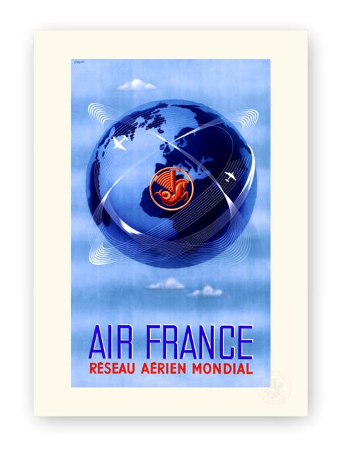 Affiche Air France - Réseau Aérien Mondial - 60x80 en tube