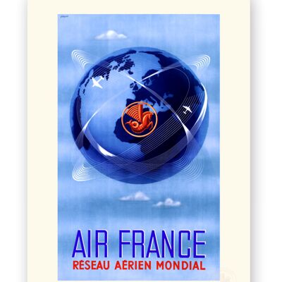 Affiche Air France - Réseau Aérien Mondial - 60x80 en tube