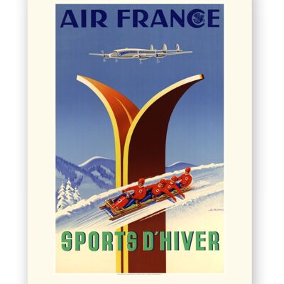 Affiche Air France - Sports d'hiver - 50x70 en tube
