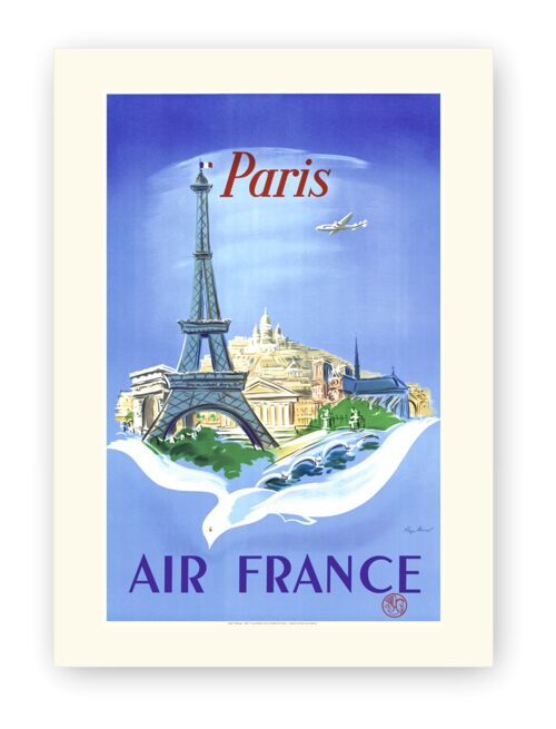 Affiche Air France - Paris Tour Eiffel, colombe - 50x70 en tube