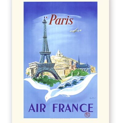 Affiche Air France - Paris Tour Eiffel, colombe - 50x70 en tube