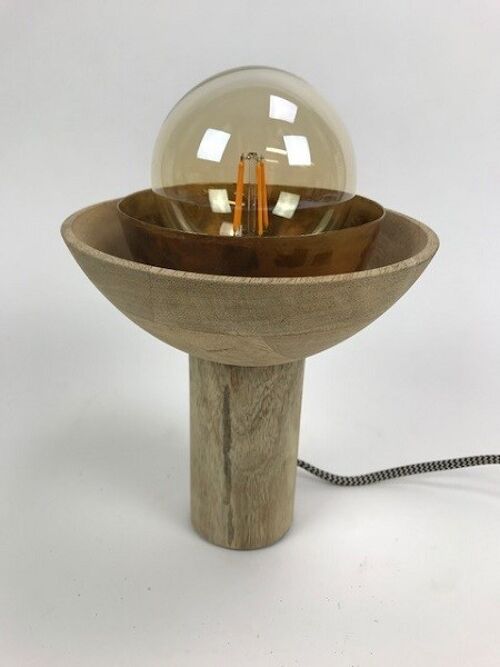 Mooie stoere lamp voor op bureau gemaakt van hout en metaal