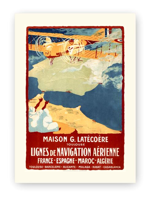 Affiche Air France - Maison G.Latécoère France Espagne Maroc Algérie - 40x50