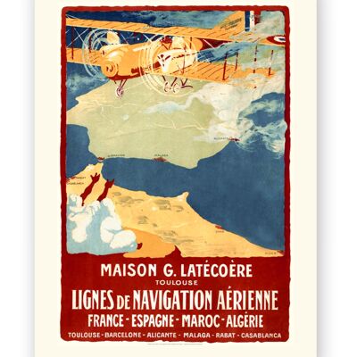 Affiche Air France - Maison G.Latécoère France Espagne Maroc Algérie - 50x70 en tube