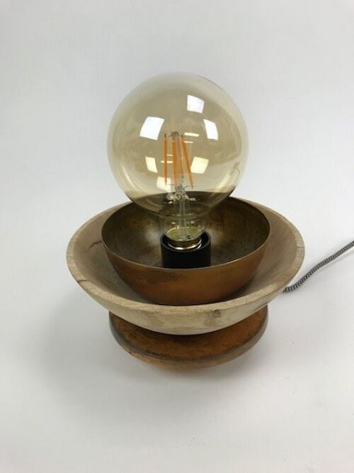 Mooie stoere lamp voor op bureau, gemaakt van hout en metaal