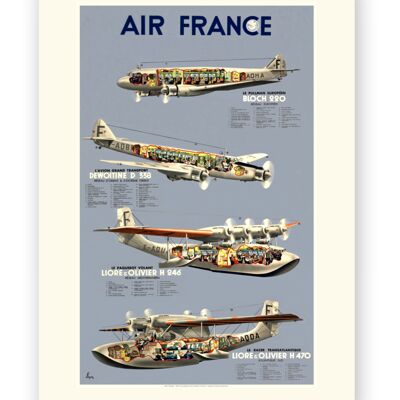 Affiche Air France - Flotte époque - 50x70 en tube