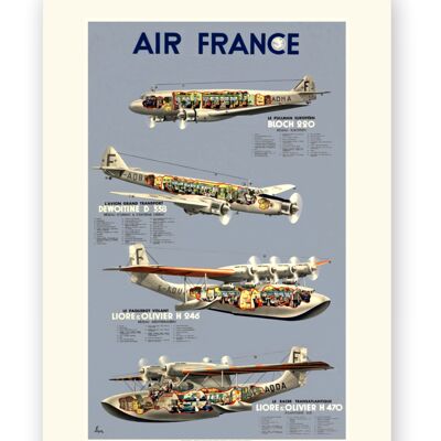 Affiche Air France - Flotte époque - 50x70 en tube