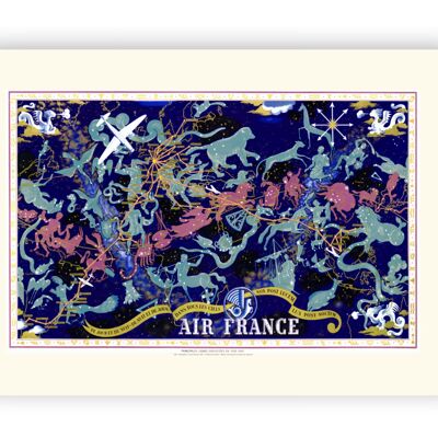 Affiche Air France - MAPPEMONDE Céleste - 40x50