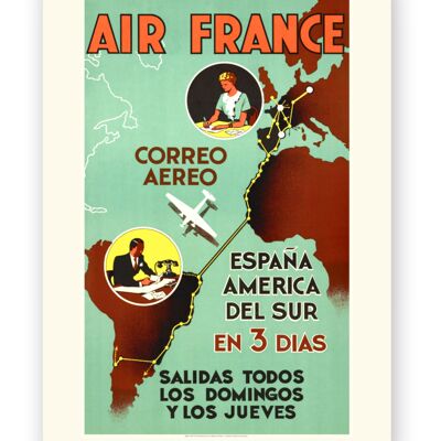 Affiche Air France - Air France / Espana America en 3 dias - 40x50