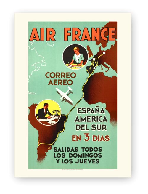 Affiche Air France - Air France / Espana America en 3 dias - 50x70 en tube