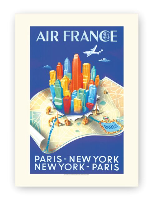Affiche Air France - Paris New-York Building map - 30x40