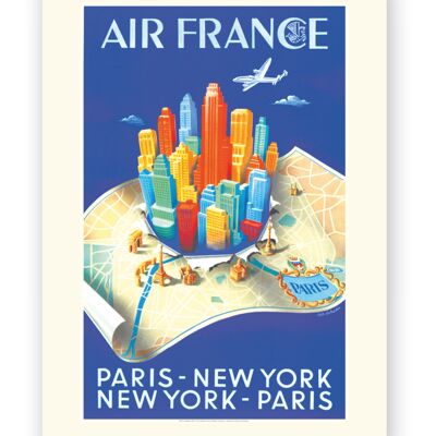 Affiche Air France - Paris New-York Building map - 40x50