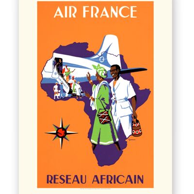 Affiche Air France - Réseau Africain - 40X50