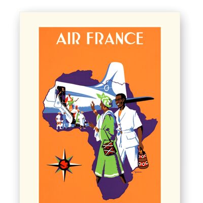Affiche Air France - Réseau Africain - 50X70 en tube
