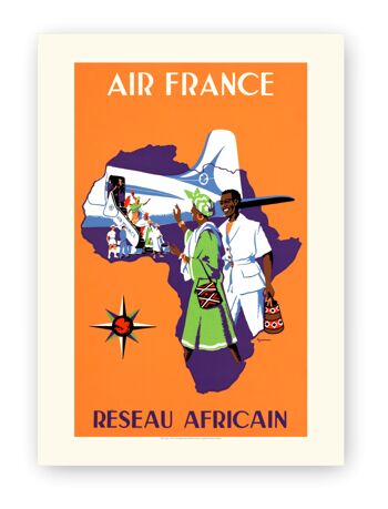 Affiche Air France - Réseau Africain - 60X80 en tube 1