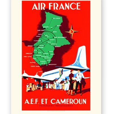 Affiche Air France - AEF et Cameroun - 30X40