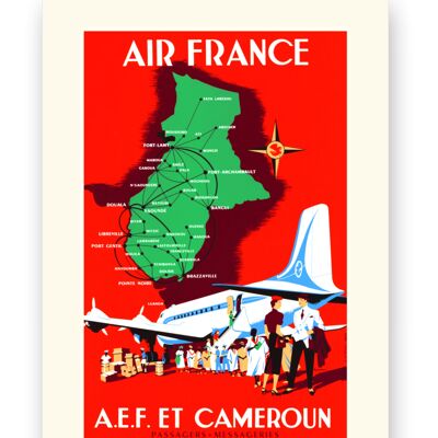 Affiche Air France - AEF et Cameroun - 40X50