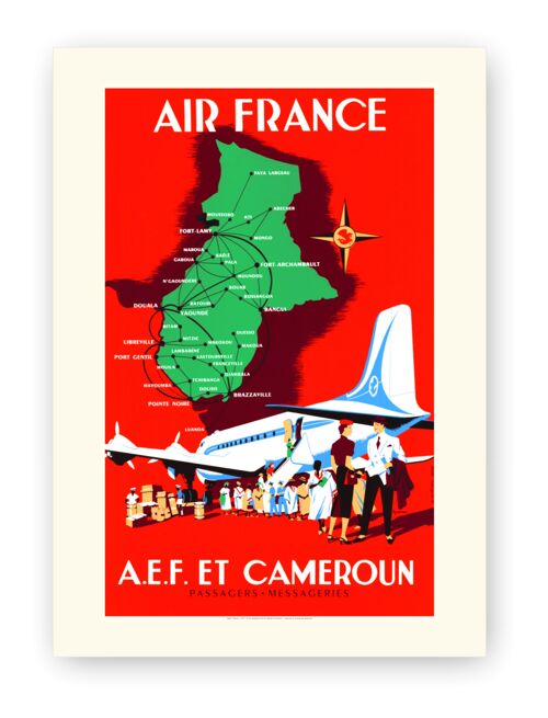 Affiche Air France - AEF et Cameroun - 50X70 en tube
