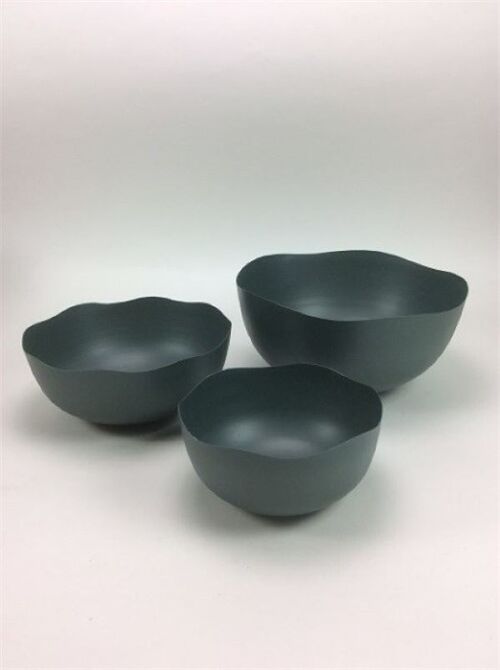 set van drie schalen in de kleur blue grey handgemaakt in vintage-look
