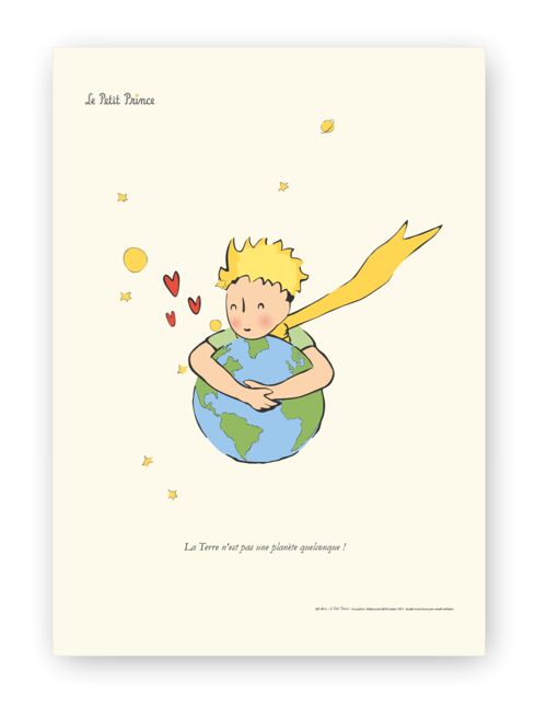 Affiche Petit Prince - Petit Prince câlin Planète - 50x70 en tube