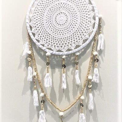 Schöner handgemachter weißer Traumfänger in Weiß mit Perlen im Ibiza-Stil 50 cm