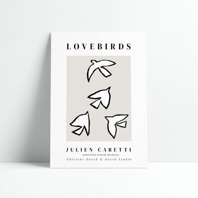 Affiche 30x40 cm –  Lovebirds fond gris