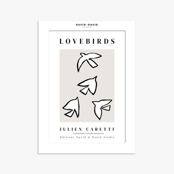 Affiche 30x40 cm –  Lovebirds fond gris 2